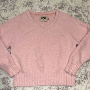 UGG Cozy Boucle V-Neck Sweater Baby Pink Size XS Soft Plush Knit